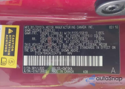 2010 Lexus Rx 350 z USA, uszkodzony, nr VIN 2T2ZK1BA0AC024718